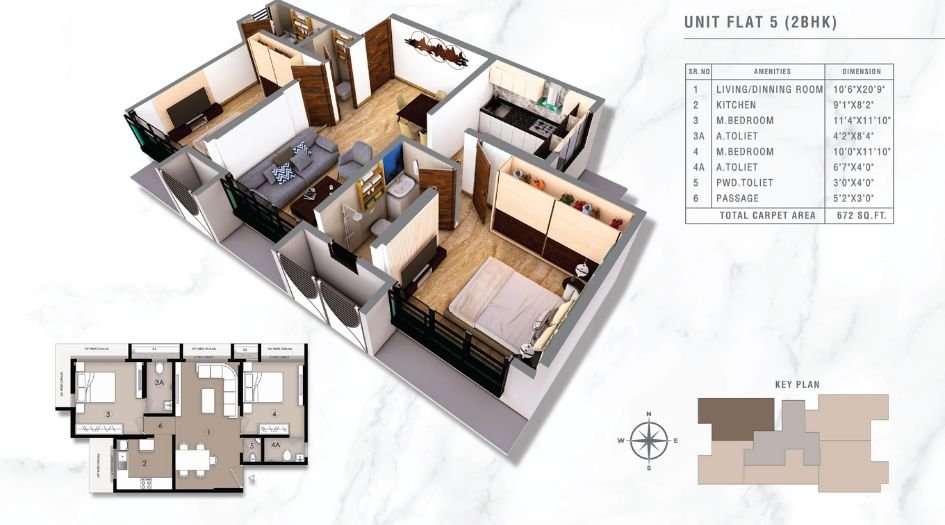 Ariha-Vincere-Floor-Plan-2 BHK-672 Sqft
